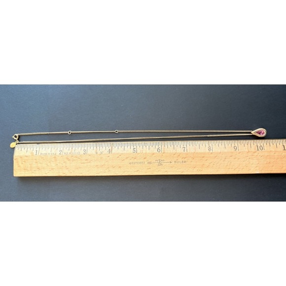 Vintage Avon Pink Crystal Teardrop Gold Tone Slider Pendant Necklace 16" Dainty - Picture 5 of 5